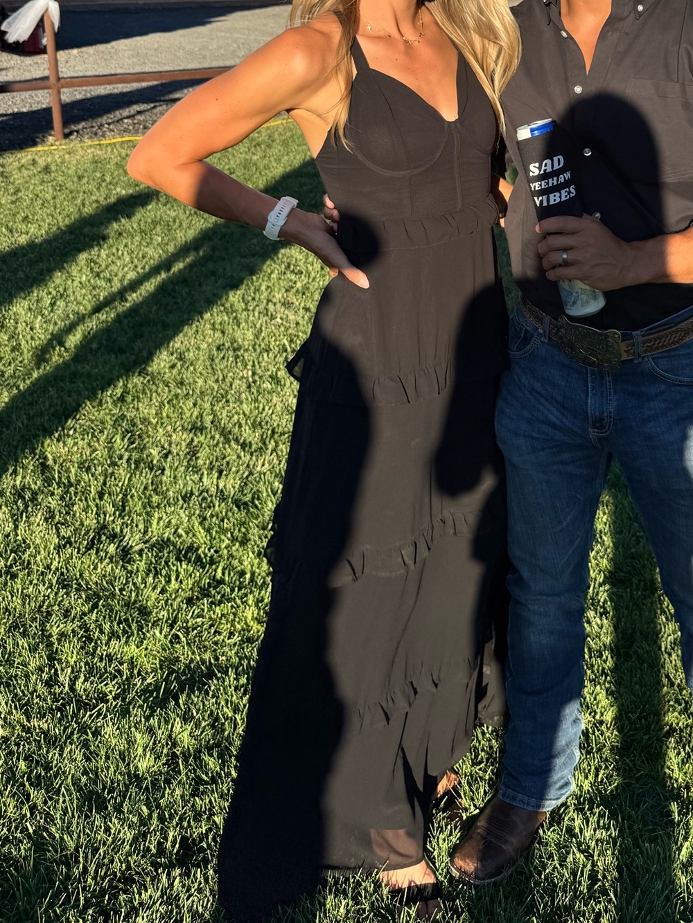 Lulu's Black Ruffle Maxi Dress with Thigh Slit - Picture 12 of 13